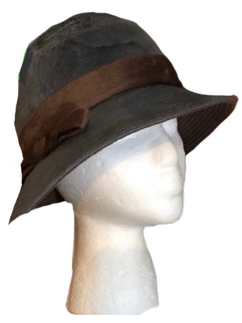 VINTAGE GEORGI ORIGINAL GRAY & BROWN VELOUR MODIFIED FEDORA FELT HAT - Picture 1 of 10